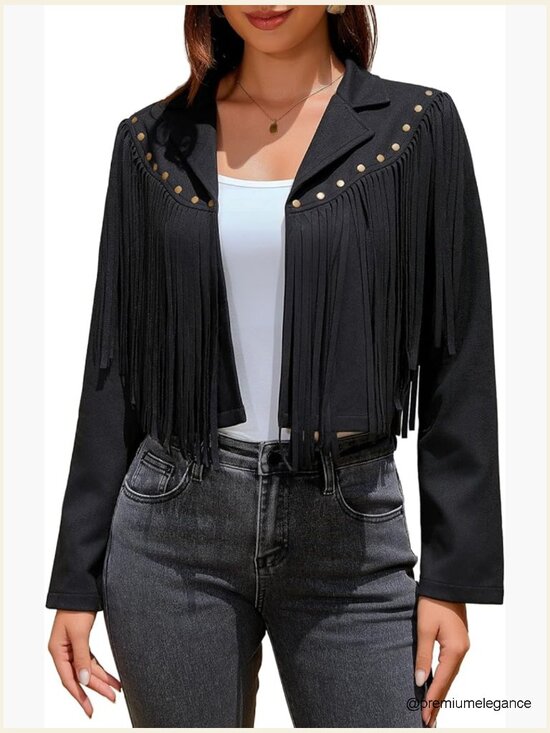 Jackets & Blazers - Faux Suede Leather Fringe Jacket Cropped Western Motorcycle Style